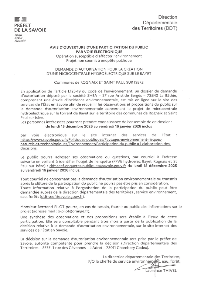 AVIS PARTICIPATION PUBLIC MICRO CENTRALE SHB