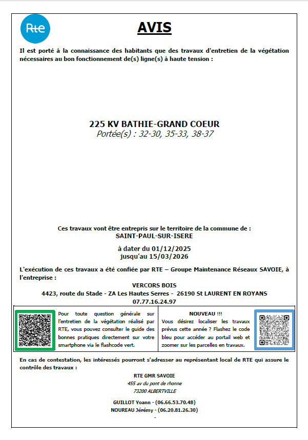 AVIS RTE ELAGAGE 225KV LA BATHIE GRAND COEUR